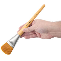Blick Mega Golden Taklon Brush - Mega Filbert, Short Handle, Size 40, held in hand