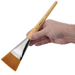 Blick Mega Golden Taklon Brush - Mega Flat, Short Handle, Size 50, held in hand