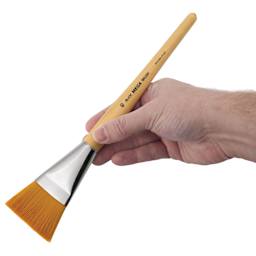 Blick Mega Golden Taklon Brush - Mega Flat, Short Handle, Size 40, held in hand