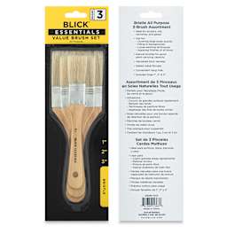 Blick Essentials Value Brush Set - Utility Brushes, Bristle, Set of 3, front and back of packaging