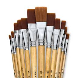 Blick Essentials Value Brush Set - Flat Brushes, Brown Nylon, Set of 12, close up