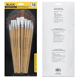 Blick Essentials Value Brush Set - Flat Brushes, Brown Nylon, Set of 12, front and back of packaging