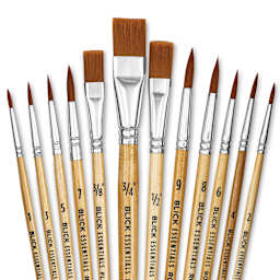 Blick Essentials Value Brush Set - Assorted Brushes, Brown Nylon, Set of 12, close up