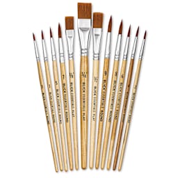 Blick Essentials Value Brush Set - Assorted Brushes, Brown Nylon, Set of 12