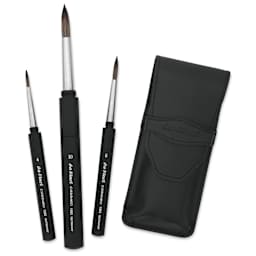 Da Vinci Casaneo Synthetic Squirrel Watercolor Brush Set - Round, Travel Set of 3, Short Handle, brushes attached