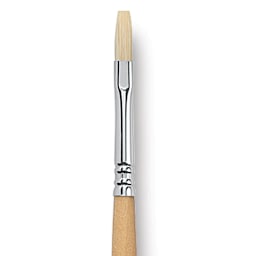 Escoda Clasico Chungking White Bristle Brush - Flat, Long Handle, Size 6 close up