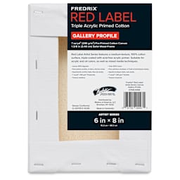 Fredrix Red Label Cotton Canvas - 6" x 8", Gallerywrap, back of packaging