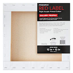 Fredrix Red Label Cotton Canvas - 12" x 12", Gallerywrap, back of packaging