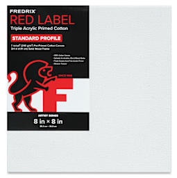Fredrix Red Label Cotton Canvas - 8" x 8", 3/4" Profile, front of packaging