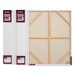 Blick Premier Heavyweight Stretched Cotton Canvas - 48" x 60", 1-3/8" Profile, Pkg of 3 with one showing the back
