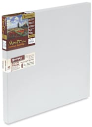 Monet Pro Artfix Acrylic-Primed Linen Canvas - Angled view of 1 1/2" profile canvas with label