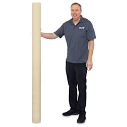 Blick Unprimed Cotton Canvas - Lightweight, Fine Texture, 7oz, 72" x 25 yds being held by a man (6'2")