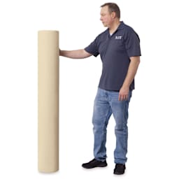 Blick Unprimed Cotton Canvas - Heavyweight Medium-Rough Texture, 60" x 50 yds, man holding canvas