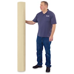Blick Unprimed Cotton Canvas - Lightweight, Medium Texture, 72" x 50 yds, man standing next to roll