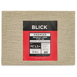 Blick Unprimed Belgian Linen Canvas - Type 135, 54" x 2 yds, Folded, close-up of label