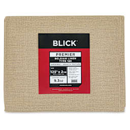 Blick Unprimed Belgian Linen Canvas - Type 185, 125" x 2 yds, Folded, close-up of label