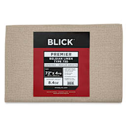 Blick Unprimed Belgian Linen Canvas - Type 73D, 72" x 4 yds, Folded, close-up of label