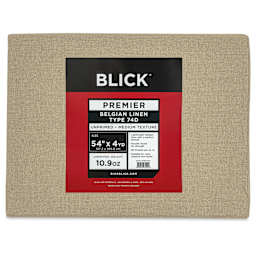 Blick Unprimed Belgian Linen Canvas - Type 74D, 54" x 4 yds, Folded, close-up of label