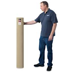 Blick Unprimed Belgian Linen Canvas - Type 74D, 54" x 50 yds, Roll, man holding canvas roll