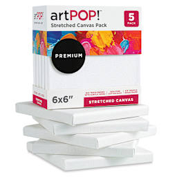 artPOP! Stretched Canvas Pack - 6" x 6", Pkg of 5 (In and out of packaging)