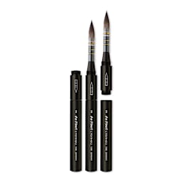 Synthetic Squirrel Watercolor Brush - 3 Travel Quill Rounds shown 1 open, 1 closed and 1 separated