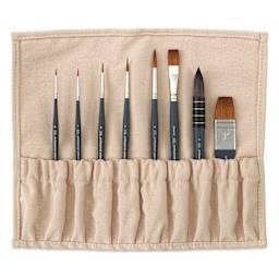 Winsor & Newton Professional Watercolor Synthetic Sable Brushes - Set of 8, Canvas Roll Up and brushes inside