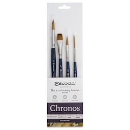 Escoda Chronos Synthetic Brushes - Series 8910, Set of 4, Short Handle, front of the packaging