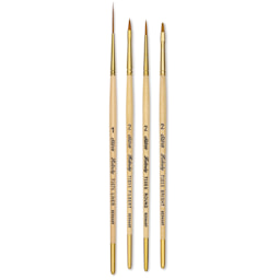 Silver Brush Silver Kolinsky Red Sable Brushes, four assorted brushes spread out