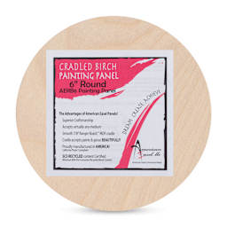 American Easel Cradled Round Birch Painting Panel - 6" Dia. x 7/8" D (Front view with label)