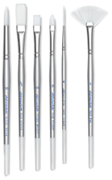 Silverwhite Soft Synthetic Brushes - Assorted styles of brushes upright
