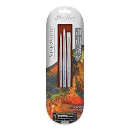 Silverwhite Soft Synthetic Brushes - Front of package of Set of 3 Basic Watercolor brushes