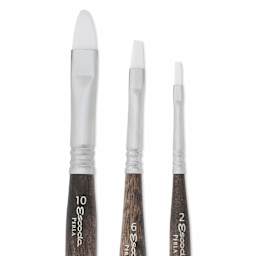 Escoda Perla Toray White Synthetic Travel Brushes - Set of 3, Bright, close up