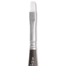 Escoda Perla Toray White Synthetic Travel Brush - Bright, Short Handle, Size 8, close-up