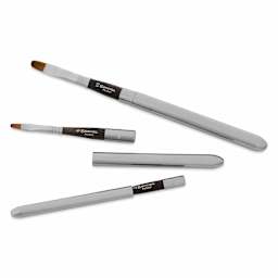 Escoda Prado Tame Synthetic Sable Travel Brushes - Set of 3, Bright, shown at full length, separated, and travel-safe.