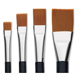 Yasutomo Fusion Synthetic Brushes - Flat, Short Handle, Set of 4, close-up