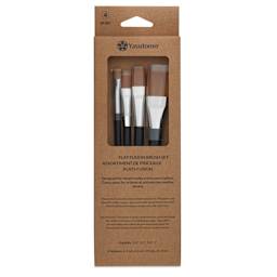 Yasutomo Fusion Synthetic Brushes - Flat, Short Handle, Set of 4, front of the packaging