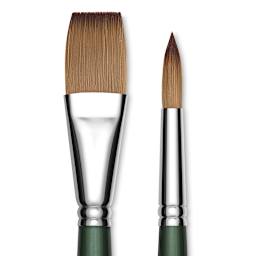 Utrecht Series 6150 Synthetic Golden Taklon Watercolor Brushes - Closeup of Flat and Round brushes