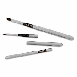 Escoda Versàtil Synthetic Kolinsky Travel Brushes - Set of 3, Filbert, full length, separated, and travel-safe.