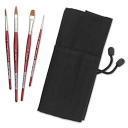 Da Vinci Cosmotop Spin Brushes - Set of 4 brushes laid out next to the Carrying Bag