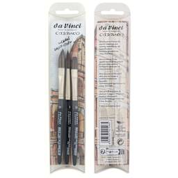 Da Vinci Casaneo Synthetic Squirrel Watercolor Brush Set - Assorted, Urban Sketching Set of 3, Short Handle, front and back of packaging