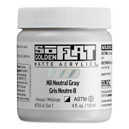 Golden SoFlat Matte Acrylic Paint - N8 Neutral Gray, 118 ml, Jar