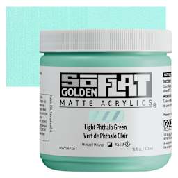 Golden SoFlat Matte Acrylic Paint - Light Phthalo Green, 473 ml, Jar and swatch