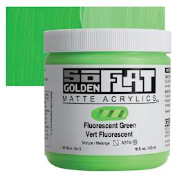 Golden SoFlat Matte Acrylic Paint - Fluorescent Green, 473 ml, Jar and swatch