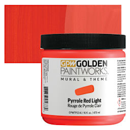 Golden Paintworks Mural and Theme Acrylic Paint - Pyrrole Red Light, 16 oz, Jar and swatch