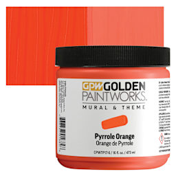 Golden Paintworks Mural and Theme Acrylic Paint - Pyrrole Orange, 16 oz, Jar and swatch