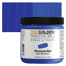 Golden Paintworks Mural and Theme Acrylic Paint - Ultramarine Blue, 16 oz, Jar and swatch