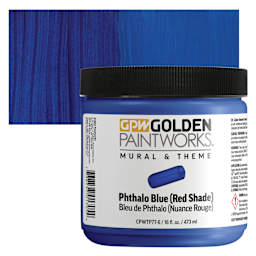 Golden Paintworks Mural and Theme Acrylic Paint - Phthalo Blue (Red Shade), 16 oz, Jar and swatch
