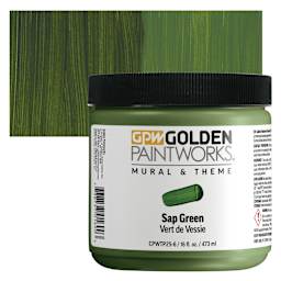 Golden Paintworks Mural and Theme Acrylic Paint - Sap Green, 16 oz, Jar and swatch