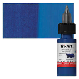 Tri-Art Low-Viscosity Artist Acrylic - Phthalo Blue, 34 ml Tube and swatch