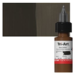Tri-Art Low-Viscosity Artist Acrylic - Raw Umber, 34 ml Tube and swatch